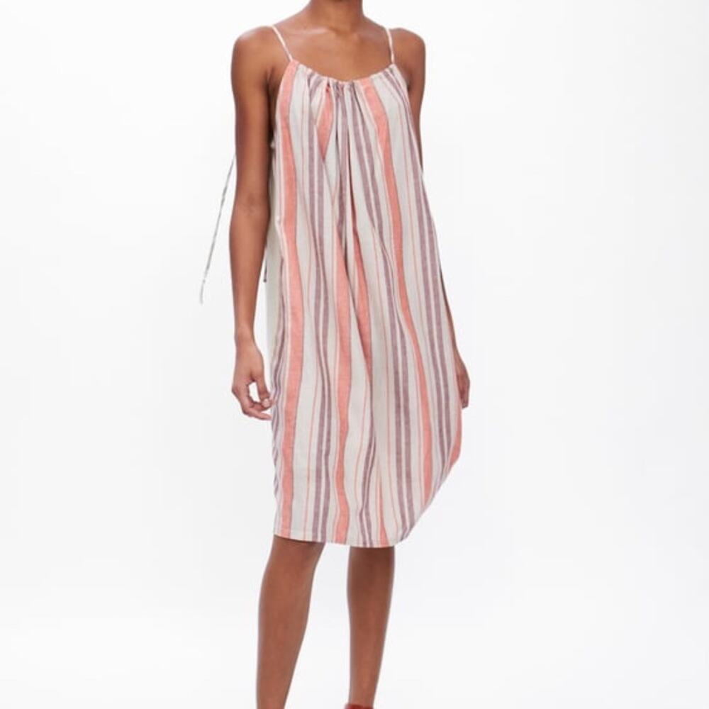 Zara Striped Rustic Linen Blend Spaghetti Strap Dress Size Small